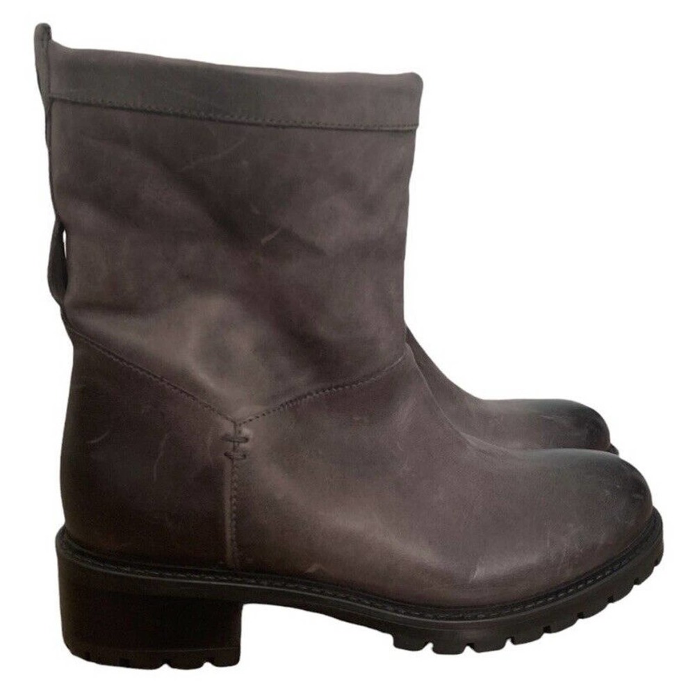 Ross & Snow Cristiana Grey leather Moto Boot lug sole shearling lining Grey Sz 7
